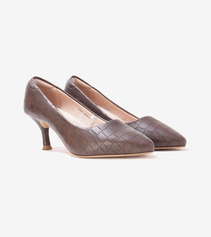 Textured Pointed Toe Pumps - Brown