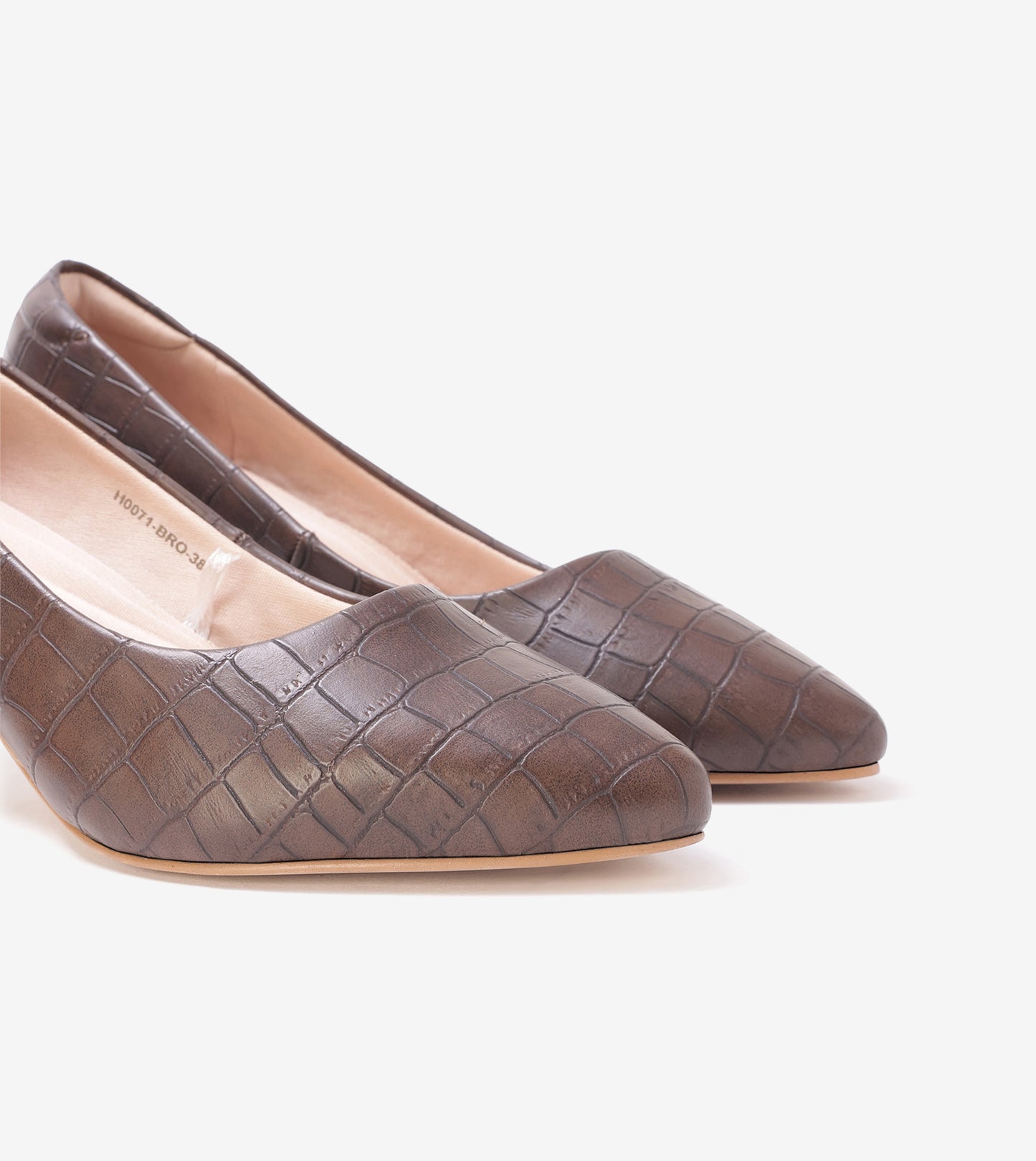 Textured Pointed Toe Pumps - Brown