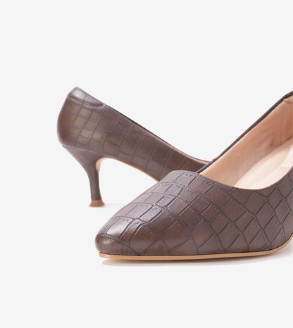 Textured Pointed Toe Pumps - Brown