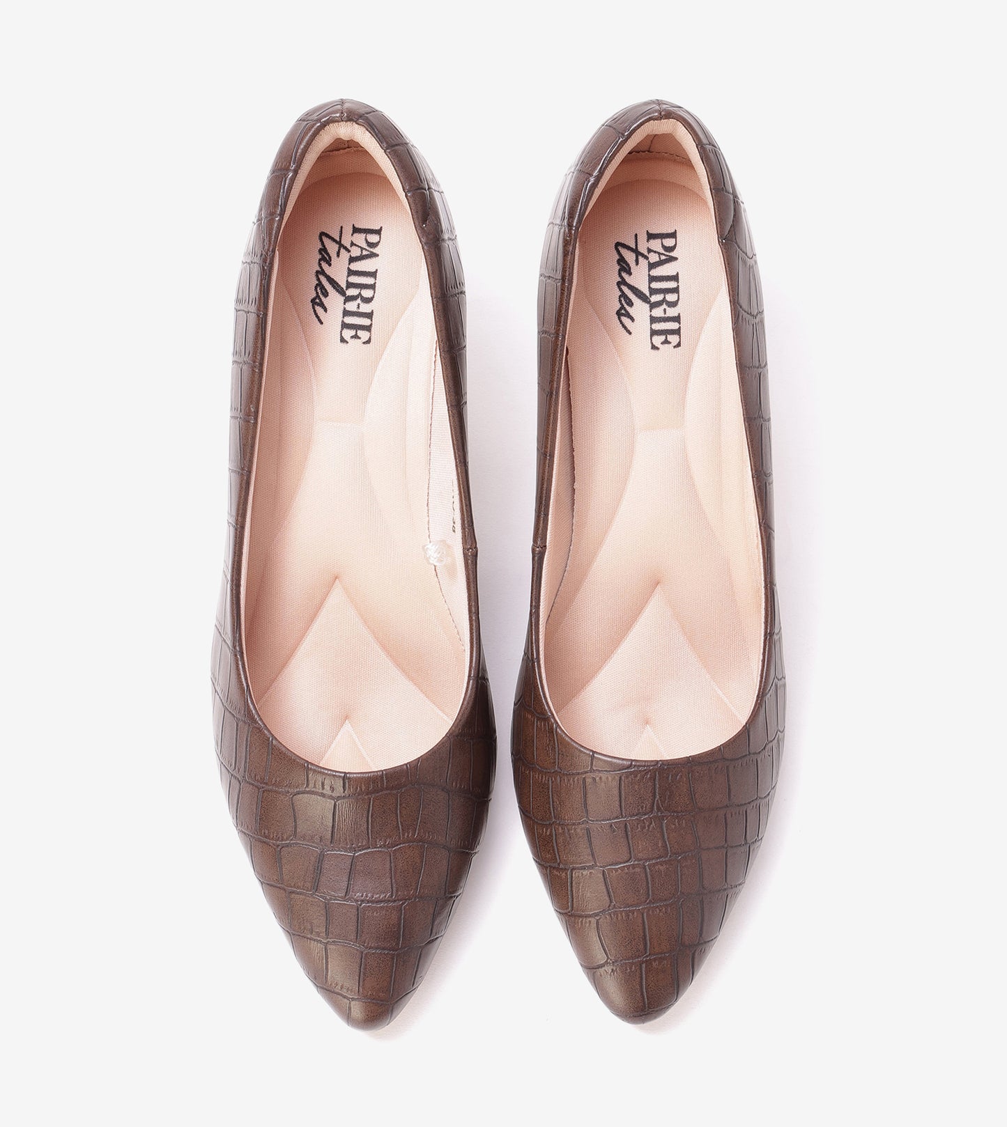 Textured Pointed Toe Pumps - Brown