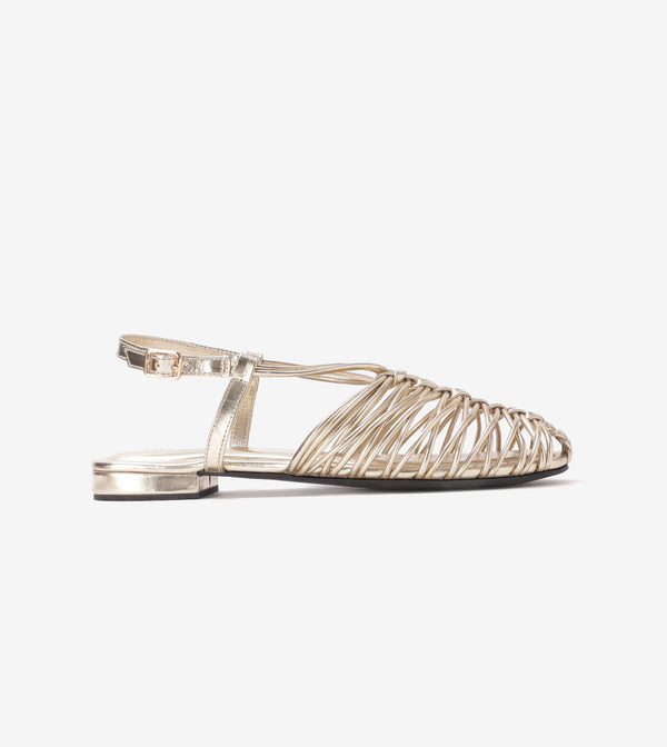 Interlace slingback sandals for women in gold, side view