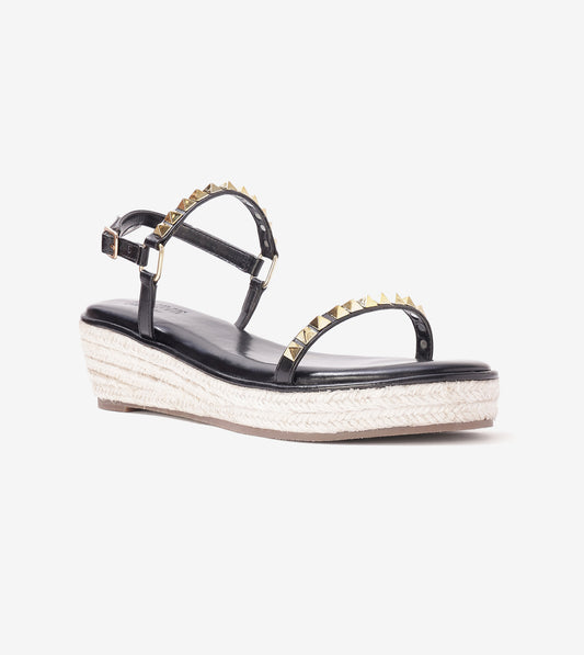 Studded Espadrille Wedges - Black