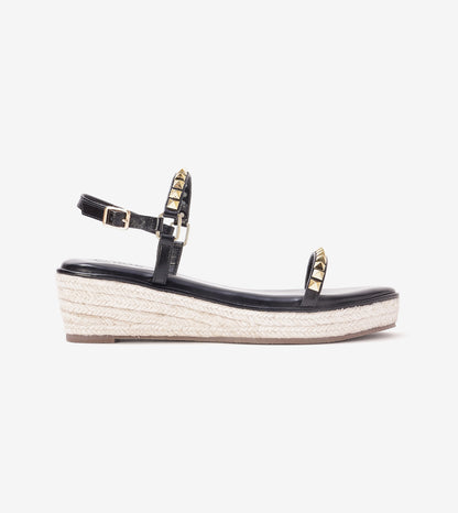 Studded Espadrille Wedges - Black