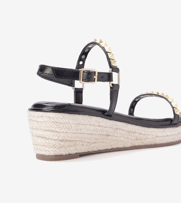 Studded Espadrille Wedges - Black