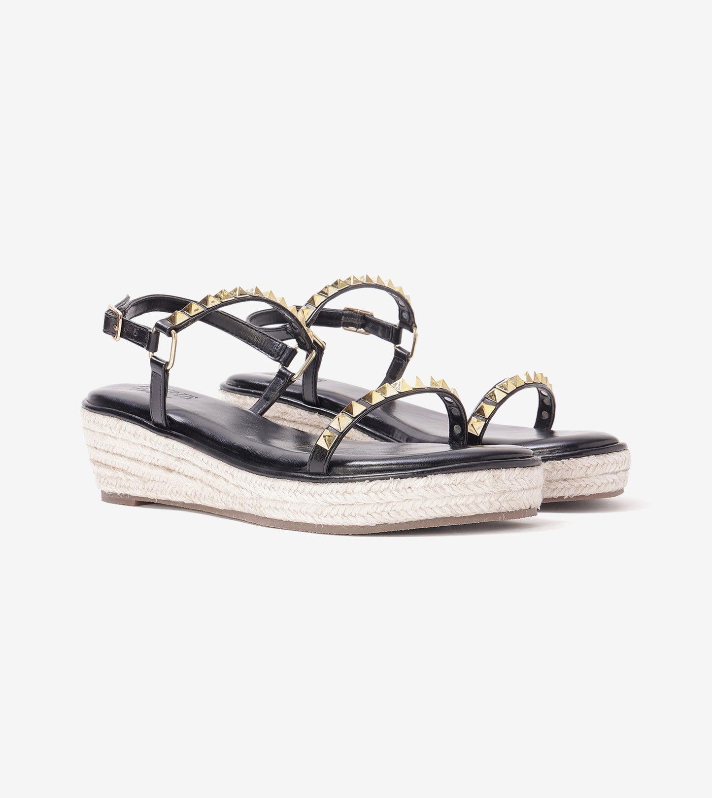 Studded Espadrille Wedges - Black