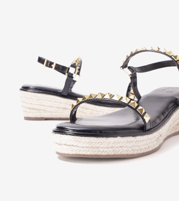 Studded Espadrille Wedges - Black