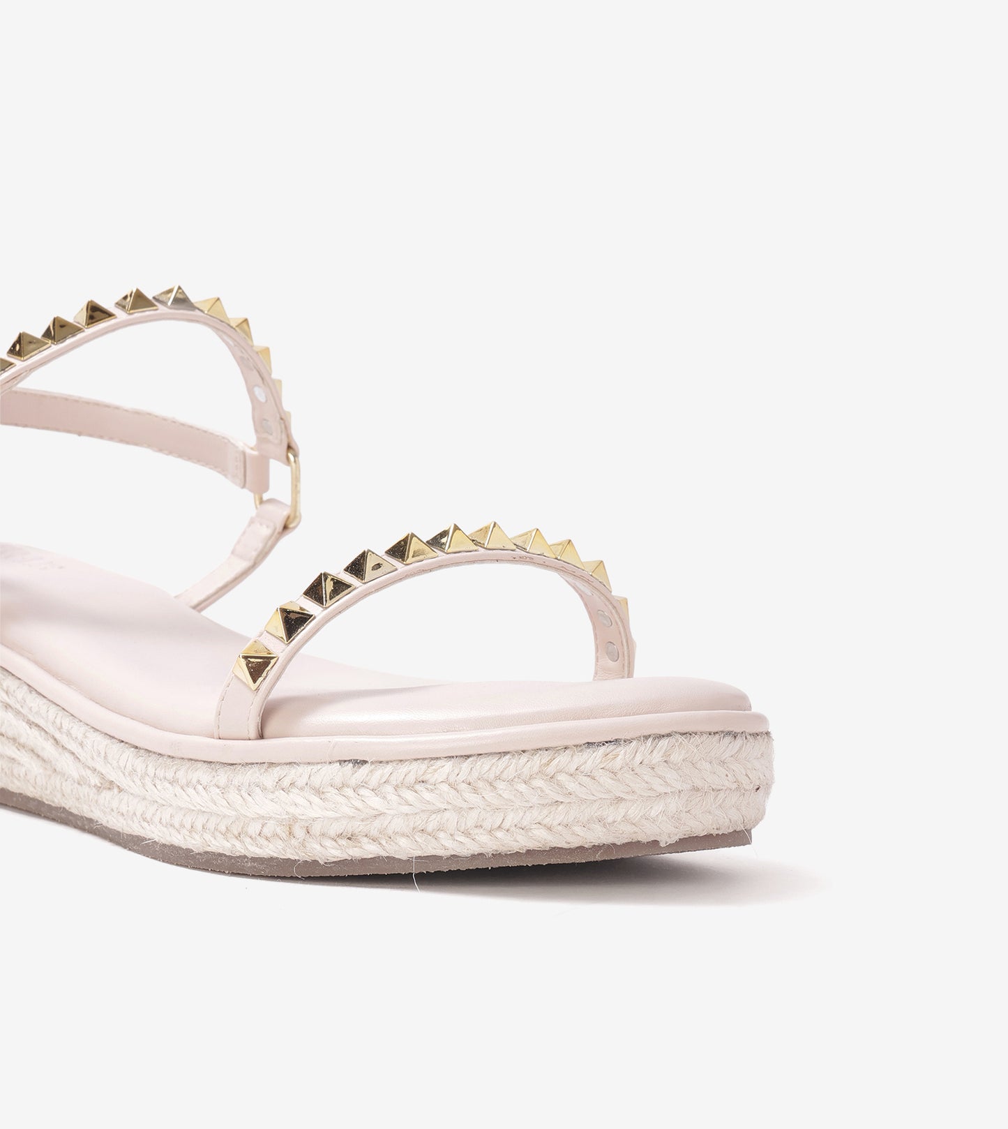 Studded Espadrille Wedges - Light Cream