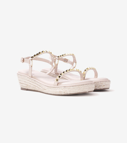Studded Espadrille Wedges - Light Cream