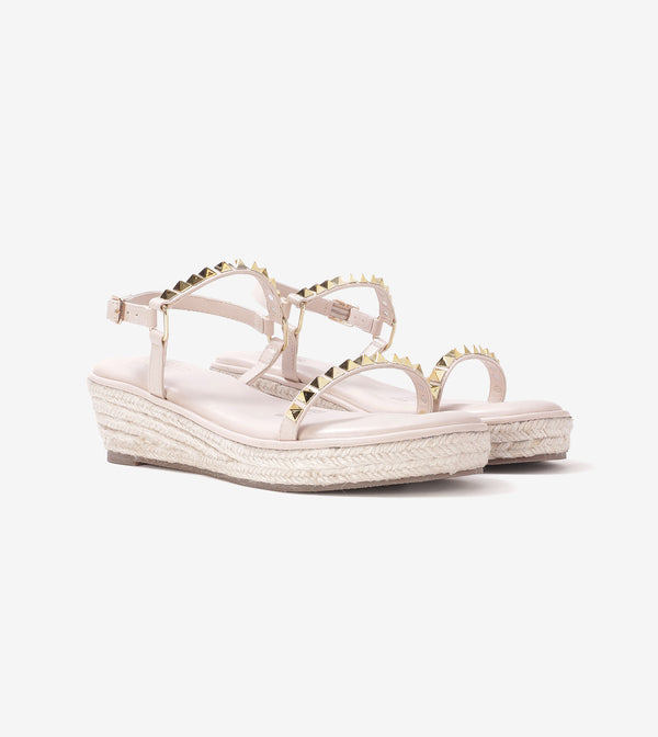 Studded Espadrille Wedges - Light Cream