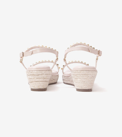 Studded Espadrille Wedges - Light Cream
