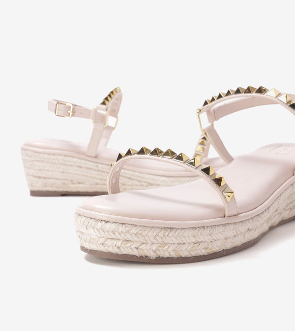 Studded Espadrille Wedges - Light Cream