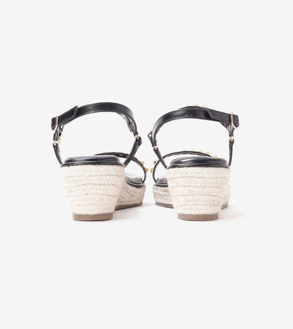 Studded Espadrille Wedges - Black