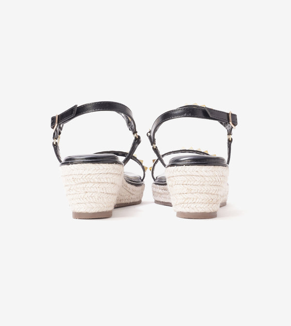 Studded Espadrille Wedges - Black