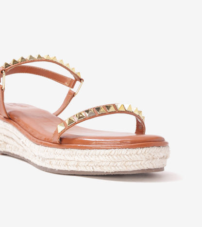 Studded Espadrille Wedges - Tan