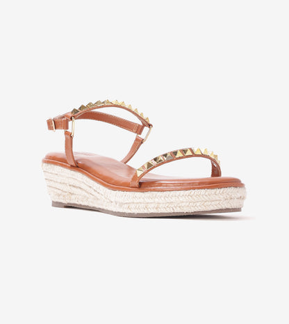 Studded Espadrille Wedges - Tan