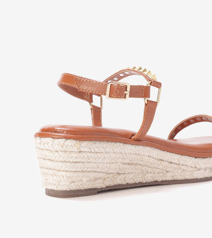 Studded Espadrille Wedges - Tan