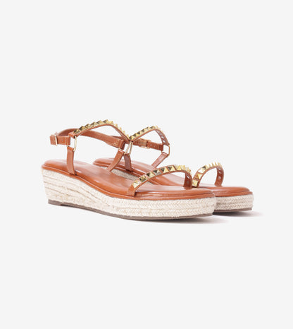 Studded Espadrille Wedges - Tan
