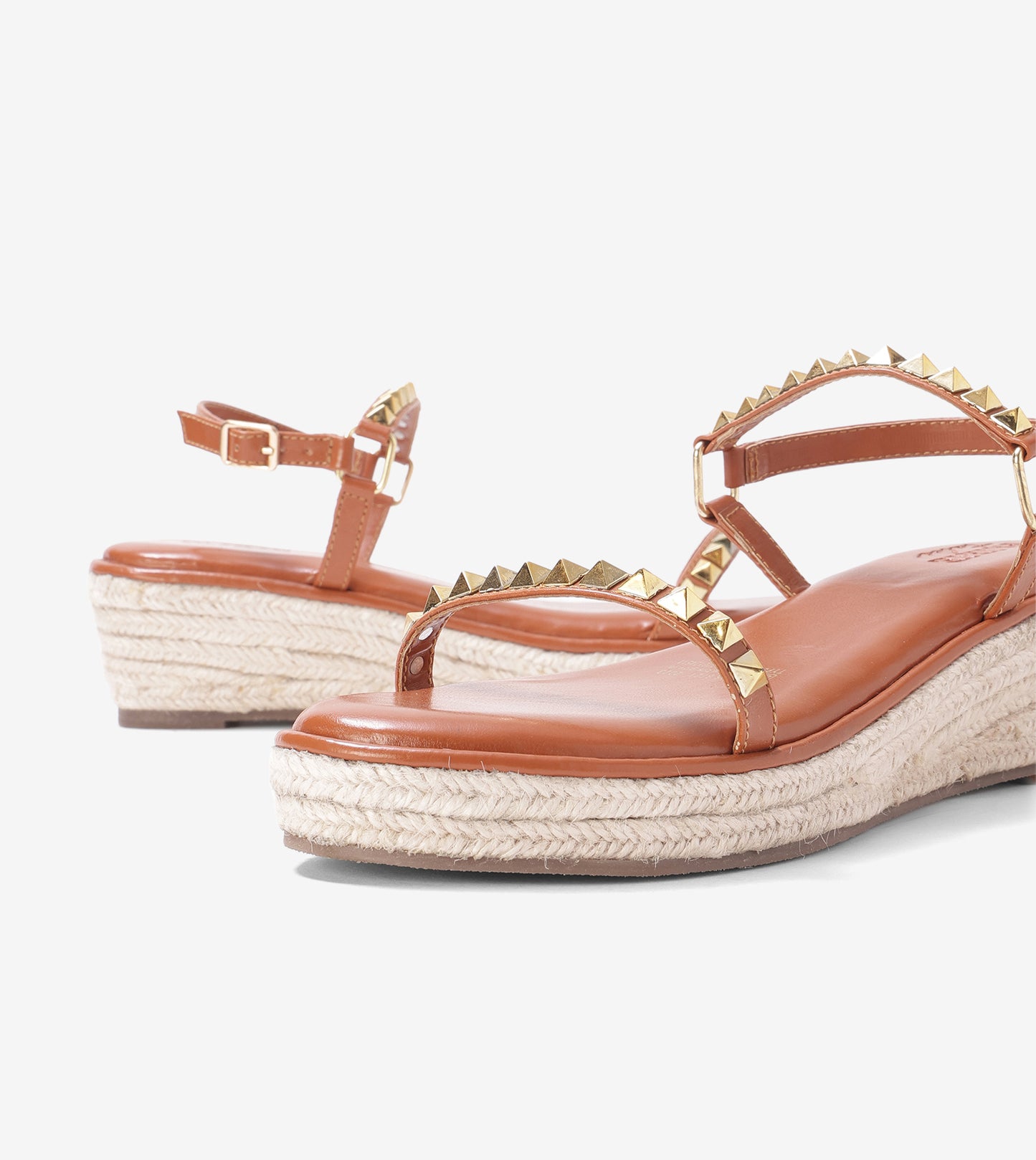 Studded Espadrille Wedges - Tan