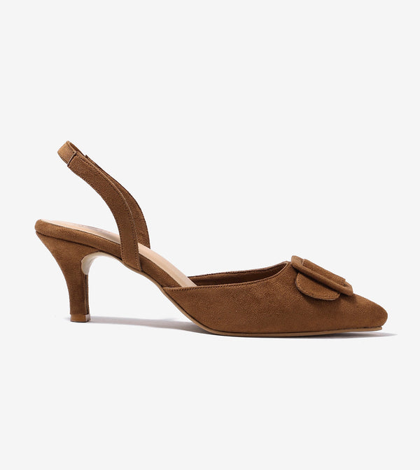 Buckle Pointed Heels - Brown