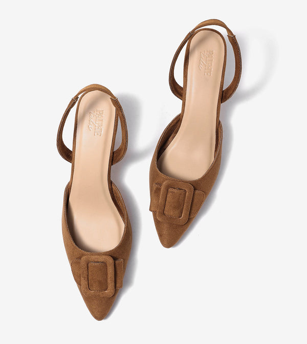 Buckle Pointed Heels - Brown