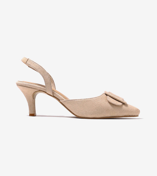 Slingback Pointed Toe buckle detail heels - Beige