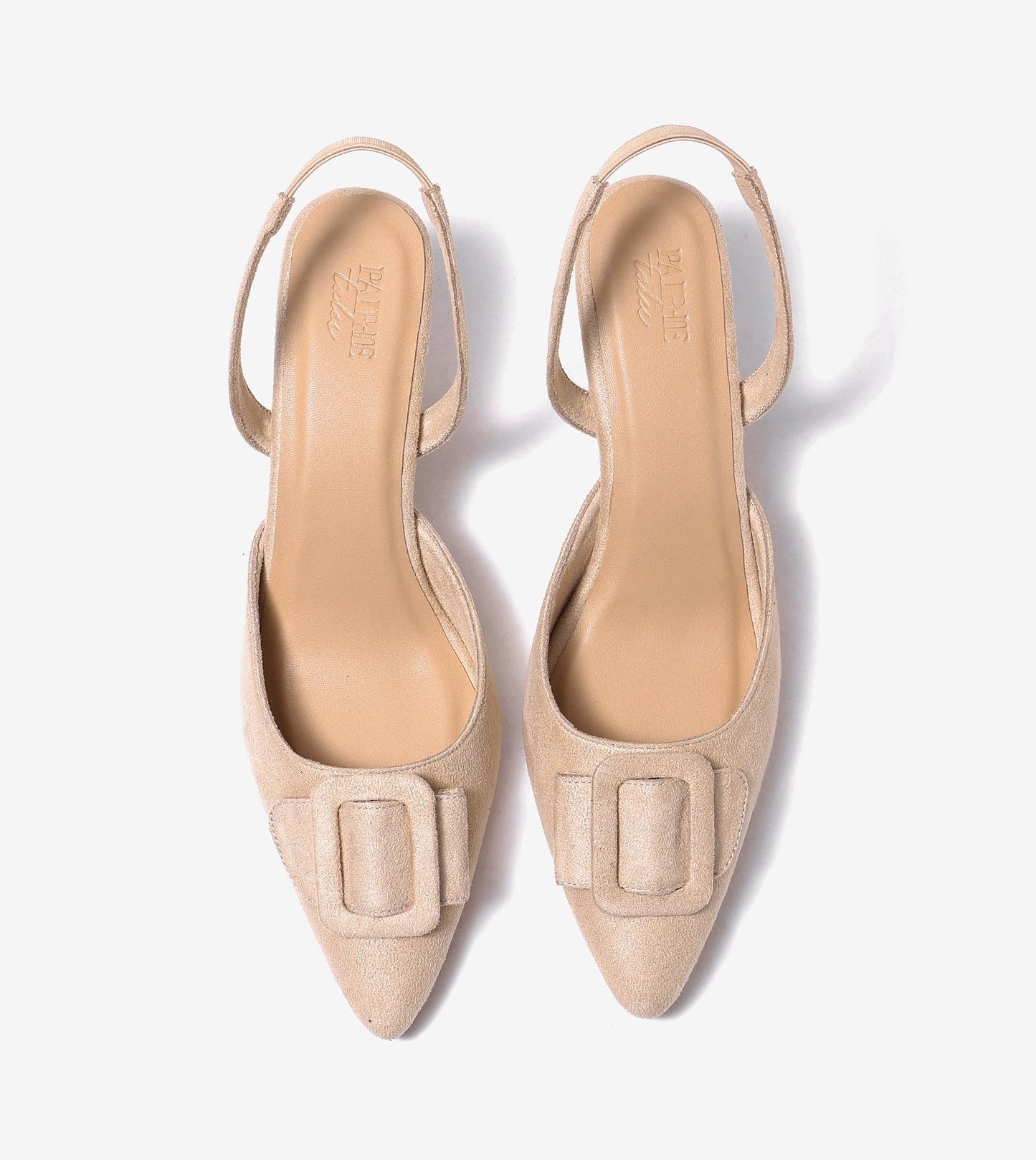 Slingback Pointed Toe buckle detail heels - Beige
