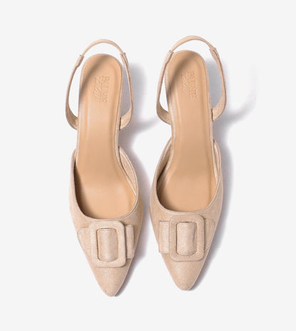 Slingback Pointed Toe buckle detail heels - Beige