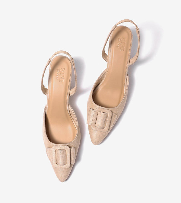 Buckle Pointed Heels - Beige