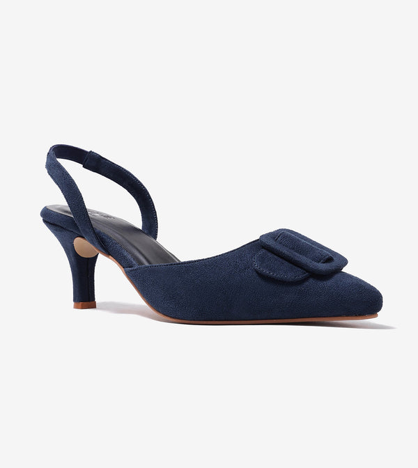 Buckle Pointed Heels - Navy Blue