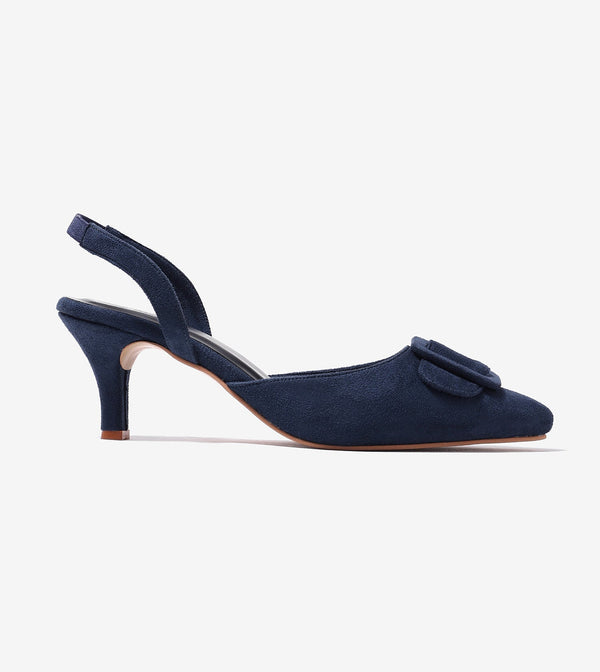 Buckle Pointed Heels - Navy Blue