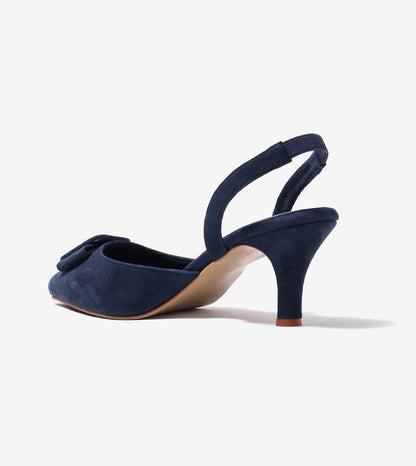 Slingback Pointed Toe buckle detail heels - Navy