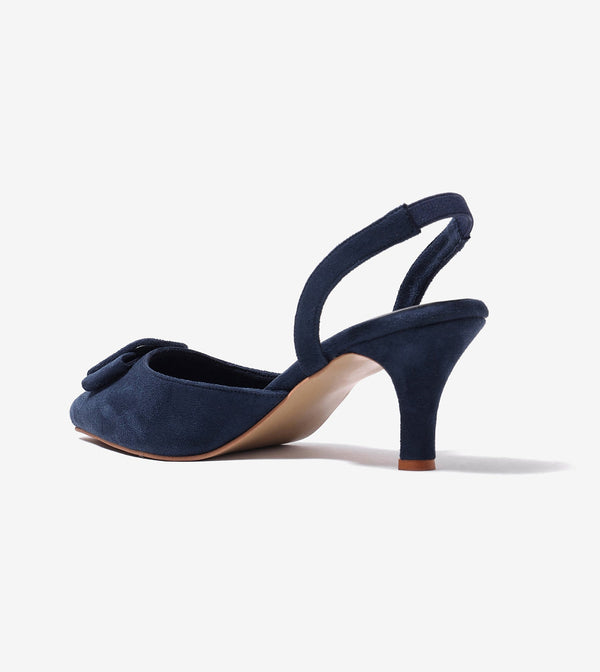 Buckle Pointed Heels - Navy Blue