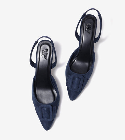 Slingback Pointed Toe buckle detail heels - Navy