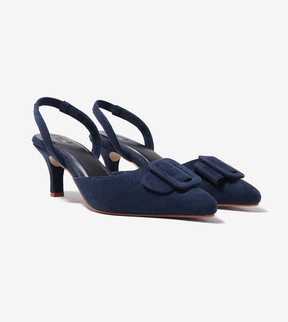 Slingback Pointed Toe buckle detail heels - Navy