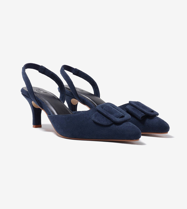 Buckle Pointed Heels - Navy Blue