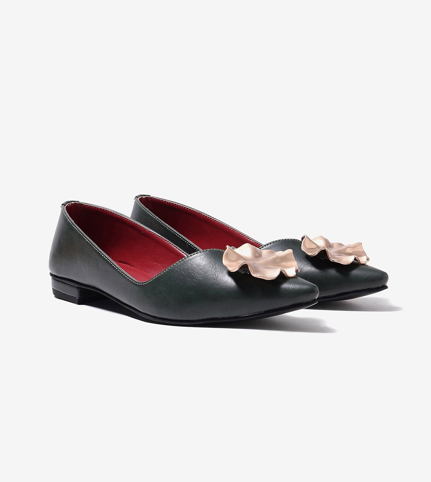 Pointed Toe Ballerinas Flats - Bottle Green