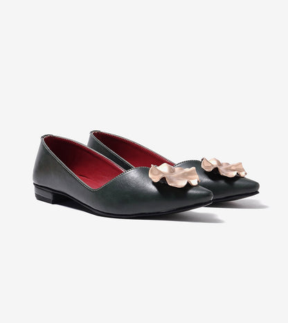 Pointed Toe Ballerinas Flats - Bottle Green