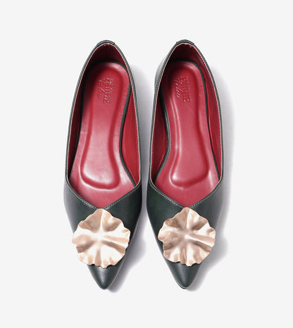 Pointed Toe Ballerinas Flats - Bottle Green