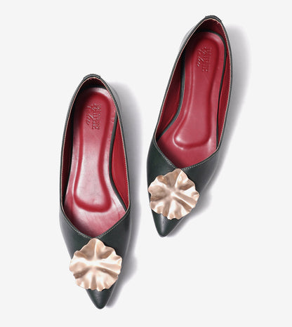 Pointed Toe Ballerinas Flats - Bottle Green