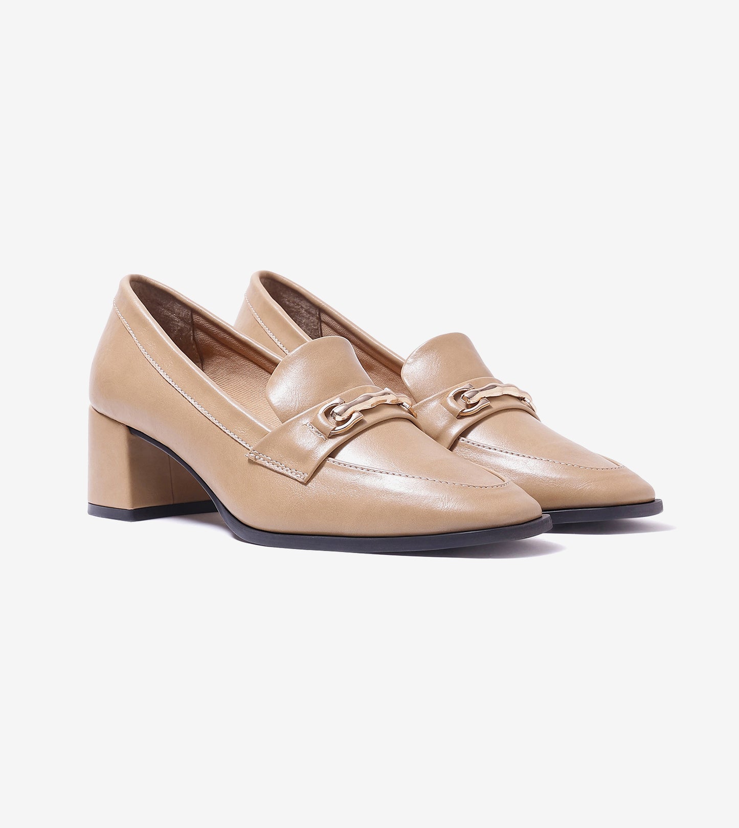Chain Loafers Heels - Beige