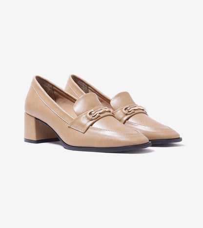 Chain Loafers Heels - Beige