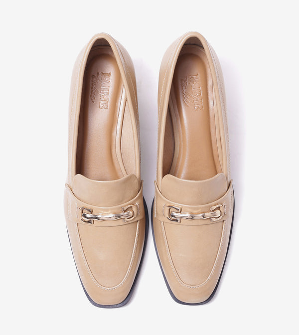 Chain Loafers Heels - Beige