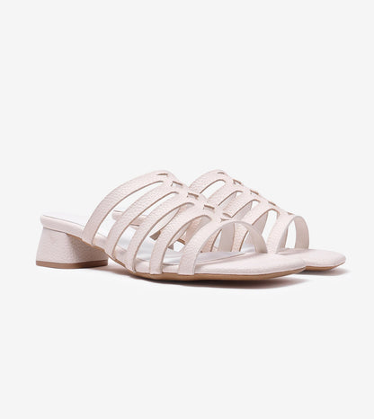 Cutout mule Block Heel - White