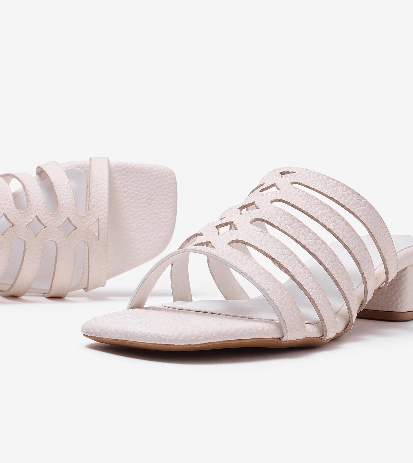 Cutout mule Block Heel - White