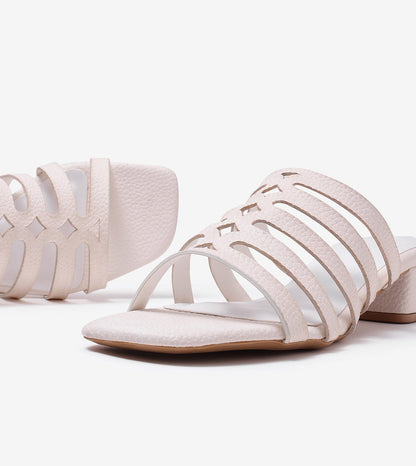 Cutout mule Block Heel - White