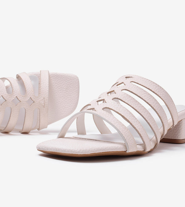 Cutout mule Block Heel - White