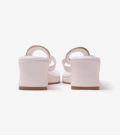 Golden Trim T-Strap Wedges - White