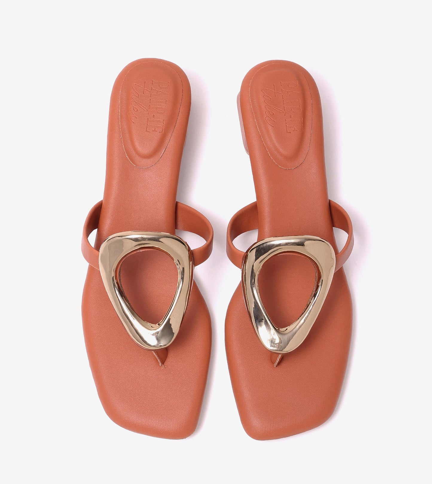 Metallic Accent T-Strap Block Heel - Tan