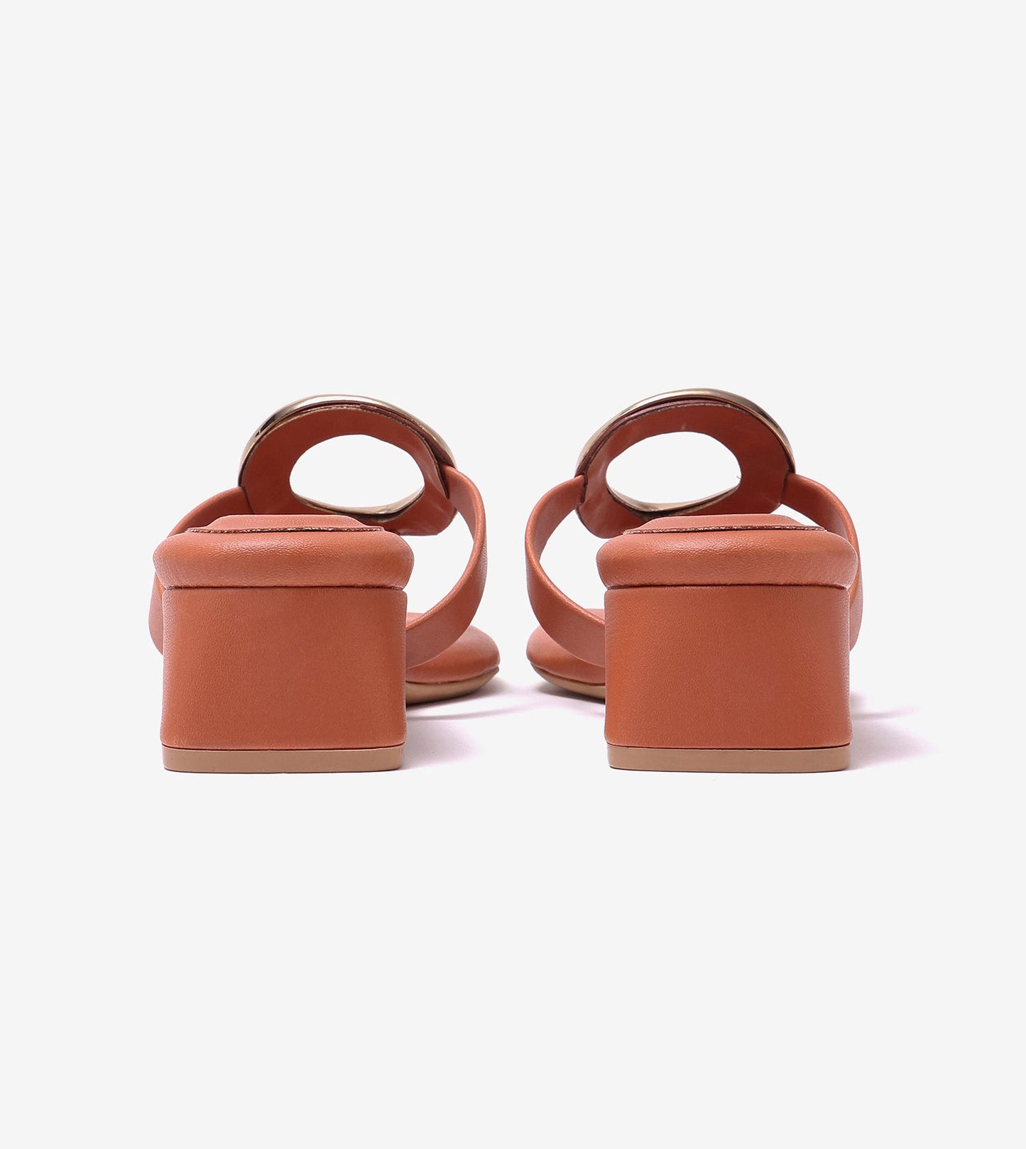 Metallic Accent T-Strap Block Heel - Tan