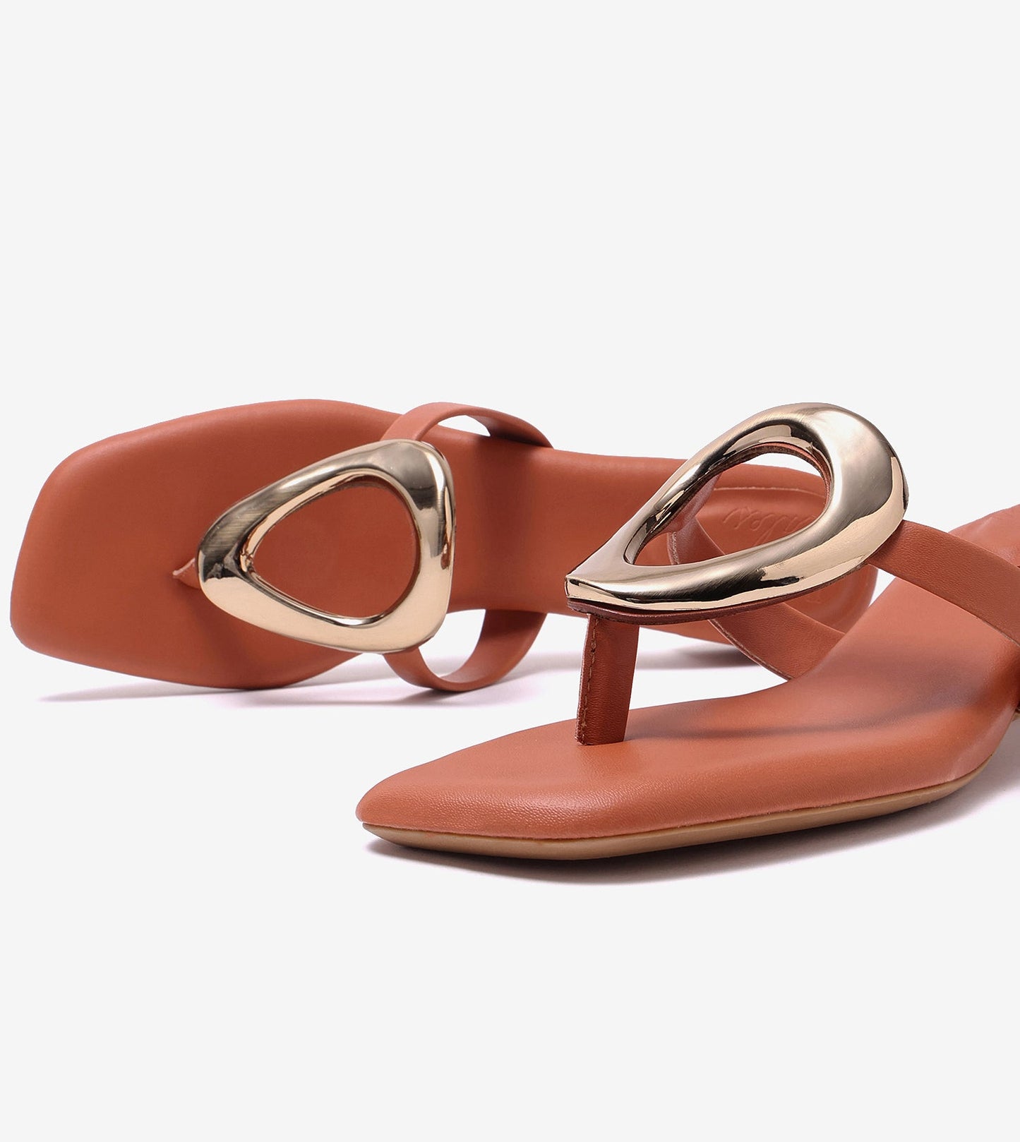 Metallic Accent T-Strap Block Heel - Tan